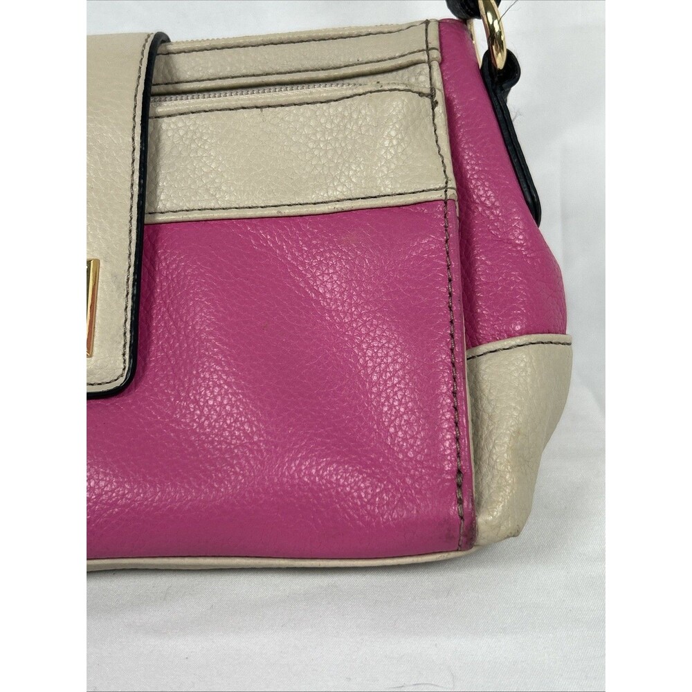 Tignanello Leather Hot Pink Taupe Crossbody Bag Purse Black Strap Barbie Preppy - Picture 6 of 16